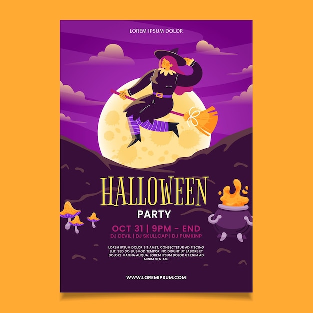 Hand drawn vertical halloween party flyer template