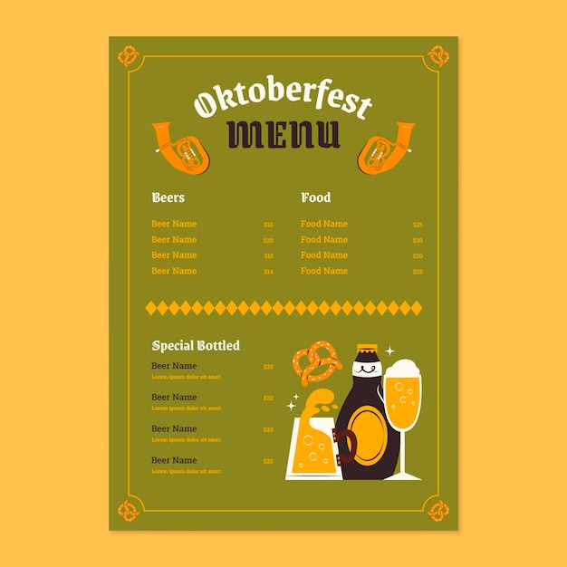 Modello di menu verticale disegnato a mano per la celebrazione del festival della birra oktoberfest