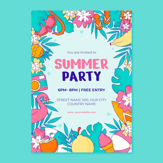 Free vector hand drawn vertical party poster template for summertime