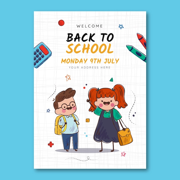 Hand drawn vertical poster template for back to school season