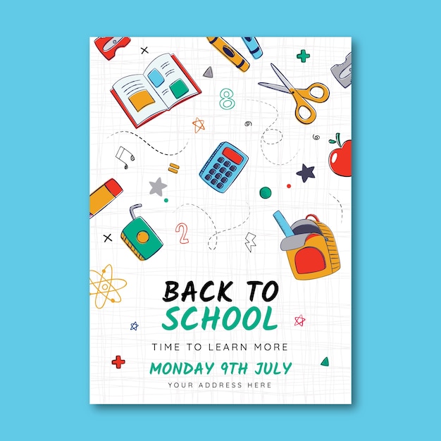 Hand drawn vertical poster template for back to school season