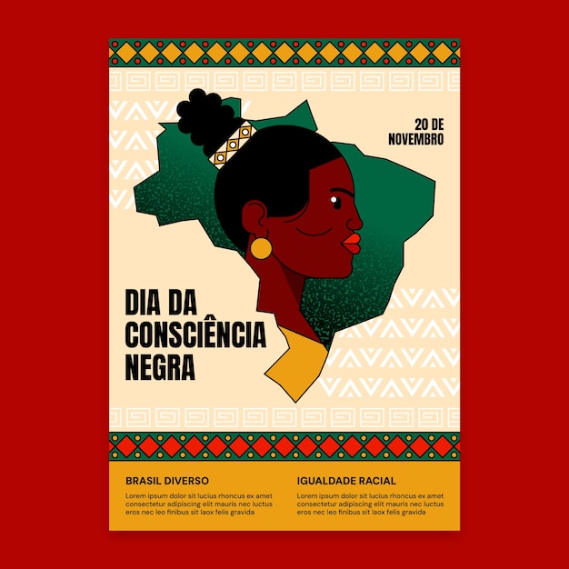 Vettore gratuito modello di poster verticale disegnato a mano per la giornata di sensibilizzazione nera con mappa donna e africa