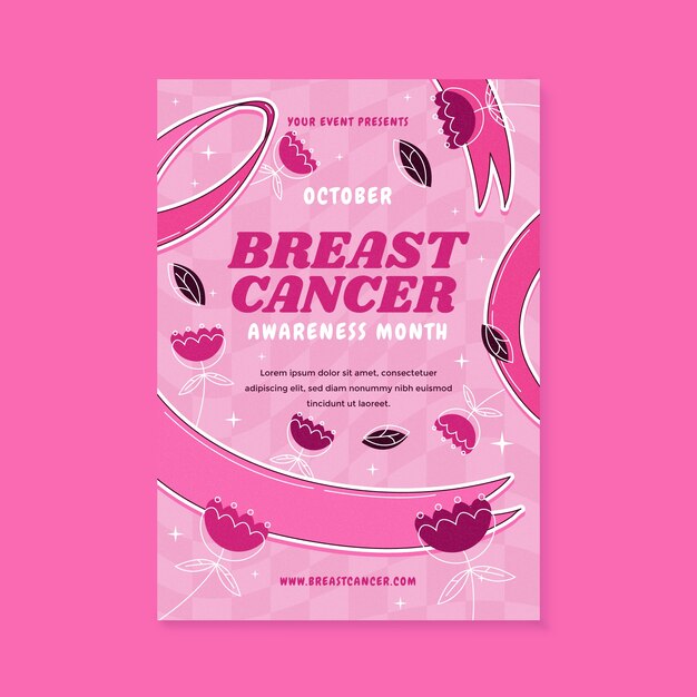 Hand drawn vertical poster template for breast cancer awareness month