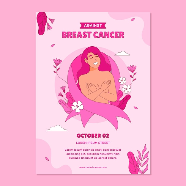 乳がん意識月のために手描きの垂直ポスターテンプレート