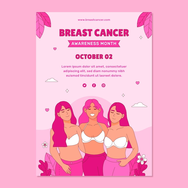 Free vector hand drawn vertical poster template for breast cancer awareness month