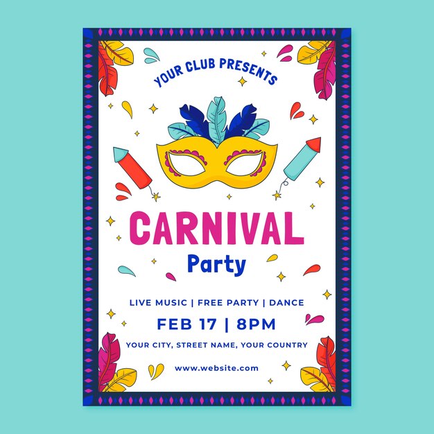 Hand drawn vertical poster template for carnival celebration