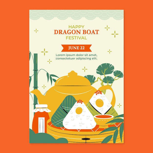 Hand drawn vertical poster template for chinese dragon boat festival celebration