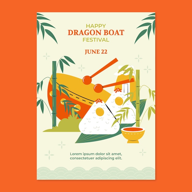 Modello di poster verticale disegnato a mano per la celebrazione del festival della barca del drago cinese