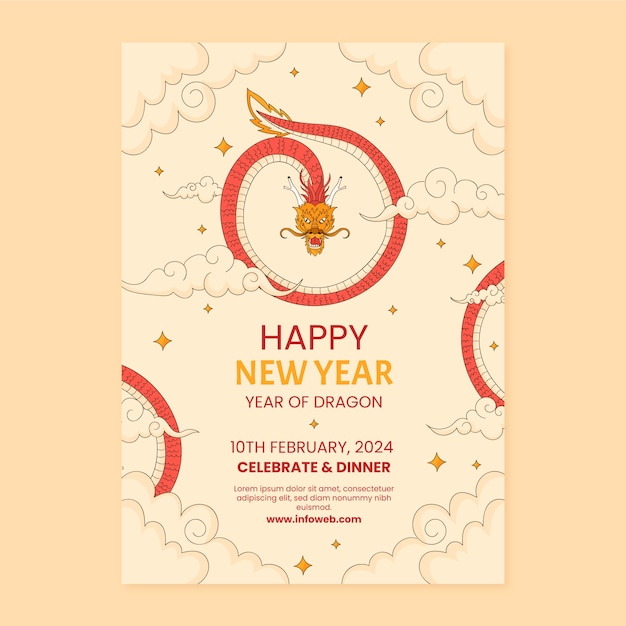 Hand drawn vertical poster template for chinese new year festival