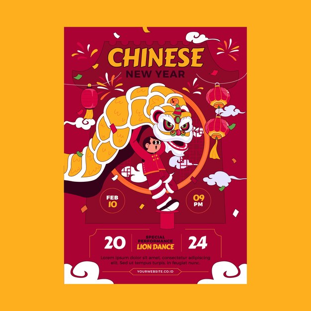 Hand drawn vertical poster template for chinese new year festival