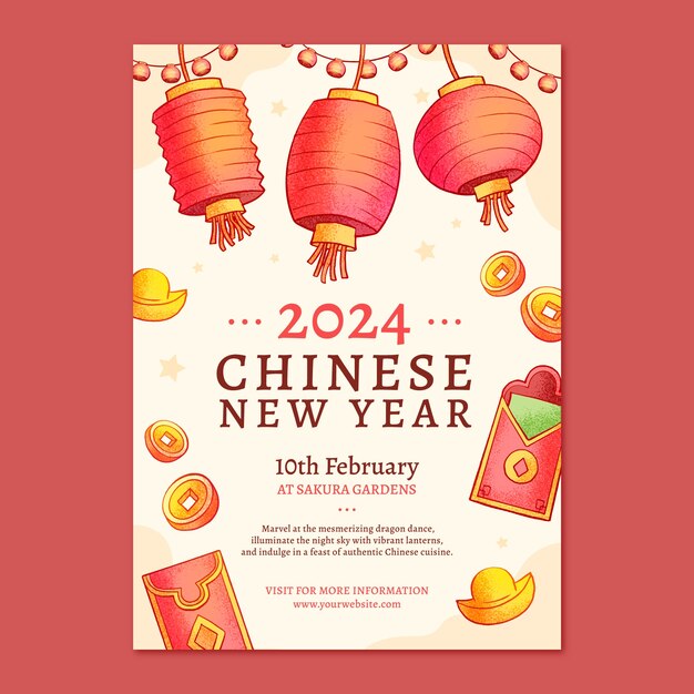 Hand drawn vertical poster template for chinese new year festival