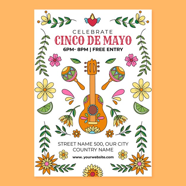 Hand drawn vertical poster template for cinco de mayo celebration