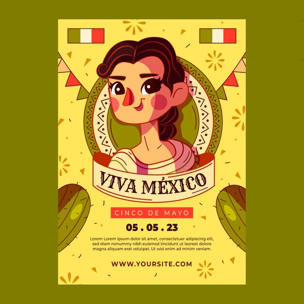 Ручной обращается вертикальный шаблон плаката для празднования синко де майо