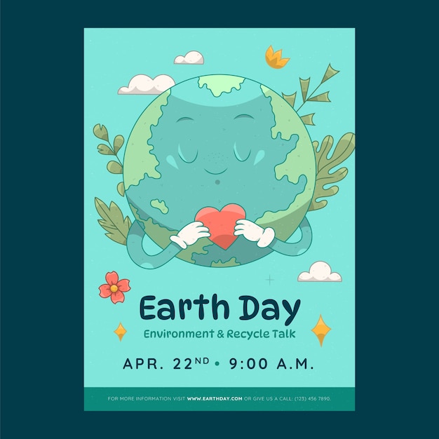 Free vector hand drawn vertical poster template for earth day awareness and celebration