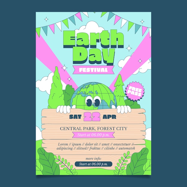 Free vector hand drawn vertical poster template for earth day celebration