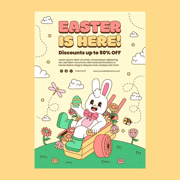 Hand drawn vertical poster template for easter holiday