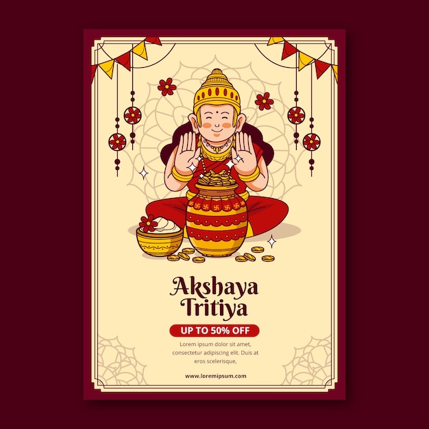 무료 벡터 akshaya tritiya 축제 축하를 위한 손으로 그린 수직 포스터 템플릿