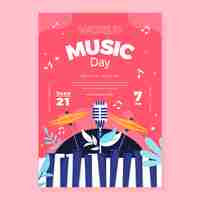무료 벡터 세계 음악의 날 축하를 위한 손으로 그린 수직 포스터 템플릿
