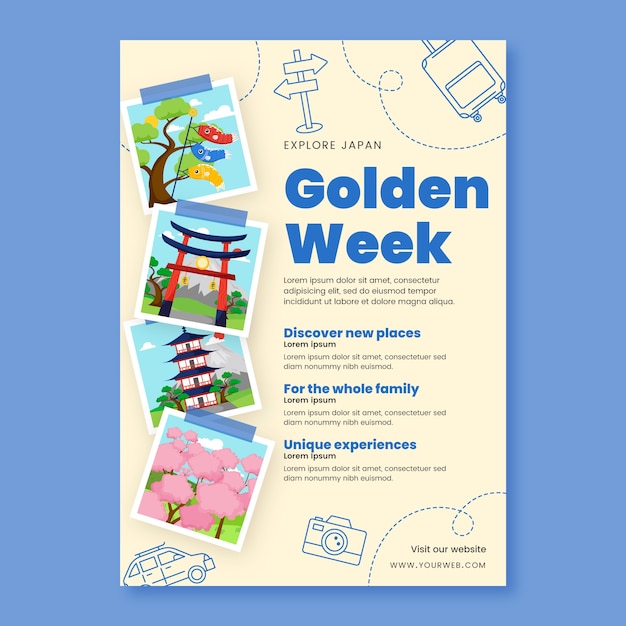 Free vector hand drawn vertical poster template for golden week celebration