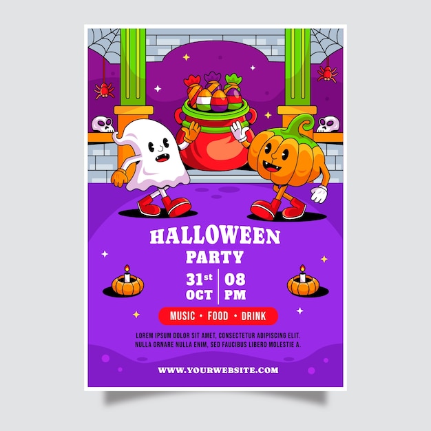 Modello di poster verticale disegnato a mano per la celebrazione di halloween