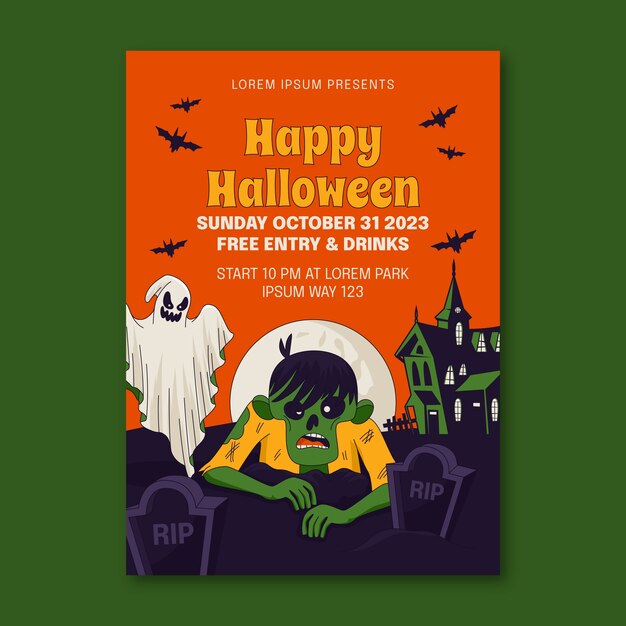 Hand drawn vertical poster template for halloween season celebration