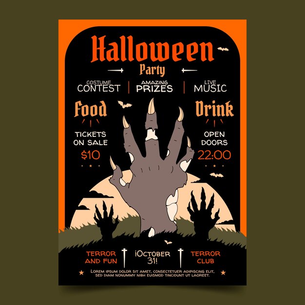 Нарисованный рукой шаблон вертикального плаката к сезону Хэллоуина