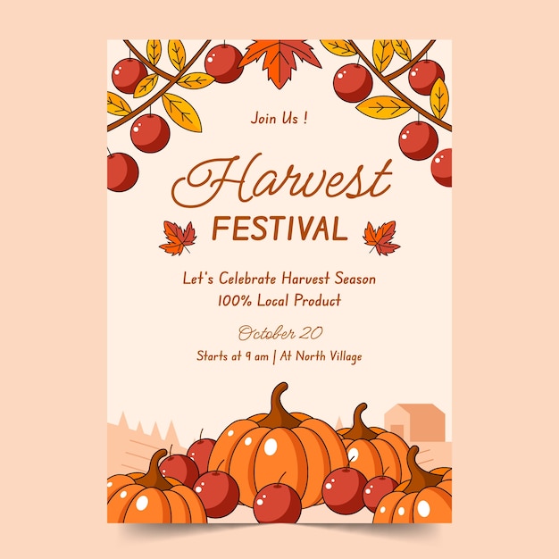 Free vector hand drawn vertical poster template for harvest festival celebration with vegetables