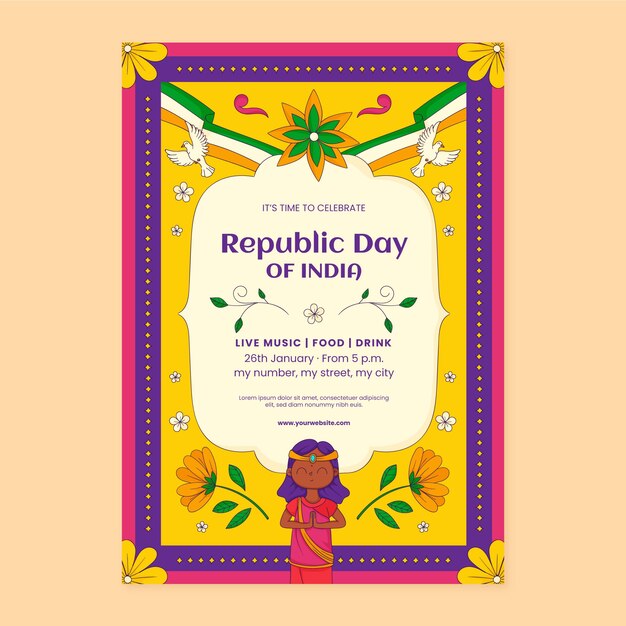 インド共和国記念日の手描きの垂直ポスターテンプレート