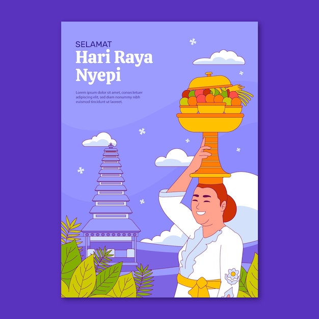 Hand drawn vertical poster template for indonesian nyepi celebration