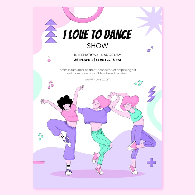 Hand drawn vertical poster template for international dance day celebration