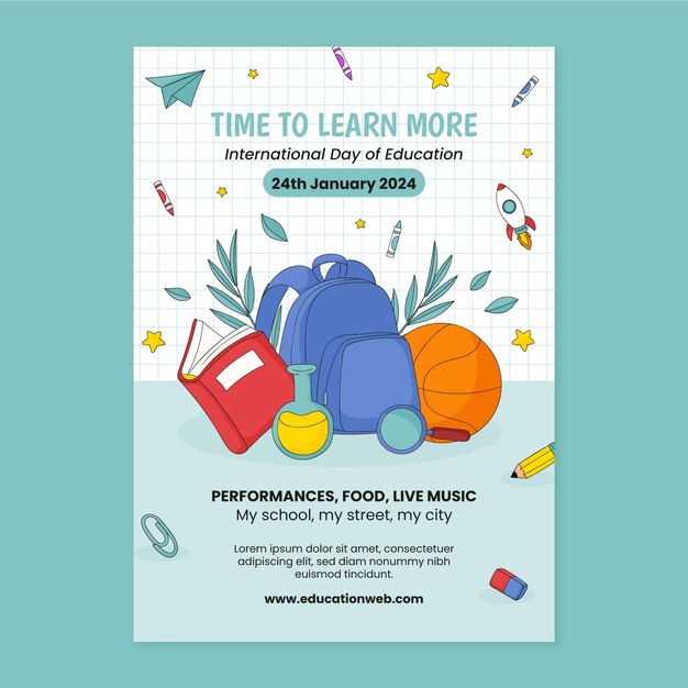 hand drawn vertical poster template for international day of education