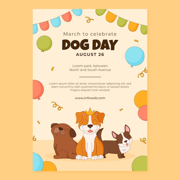 Free vector hand drawn vertical poster template for international dog day celebration