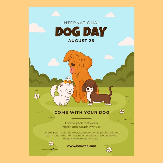 Hand drawn vertical poster template for international dog day celebration