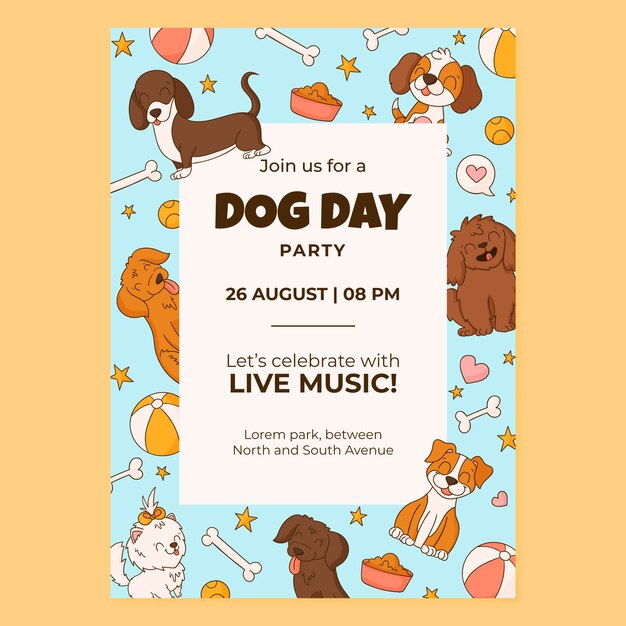 Hand drawn vertical poster template for international dog day celebration