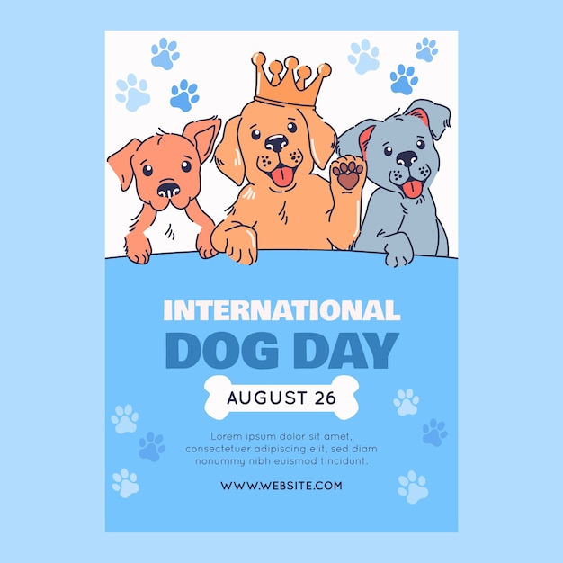 Hand drawn vertical poster template for international dog day celebration