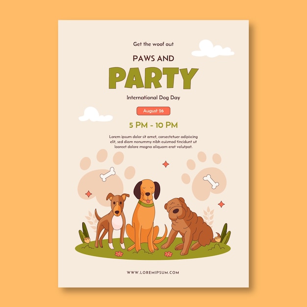 Free vector hand drawn vertical poster template for international dog day celebration