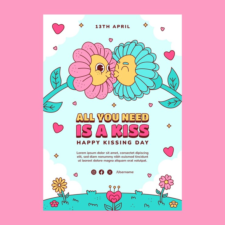 Free Vector hand drawn vertical poster template for international kissing day celebration