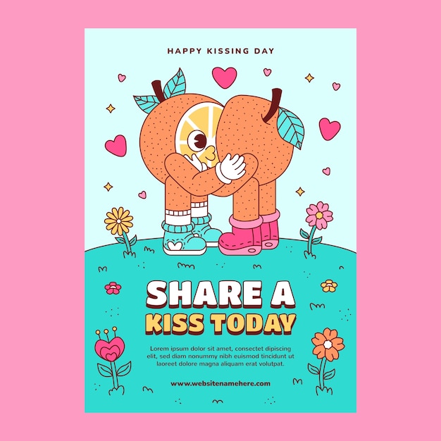 Free vector hand drawn vertical poster template for international kissing day celebration