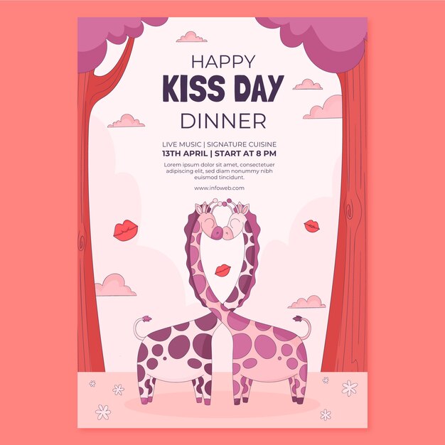 Hand drawn vertical poster template for international kissing day