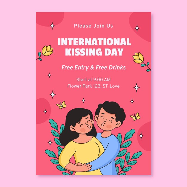 Ручно нарисованный вертикальный плакат для Международного дня поцелуя