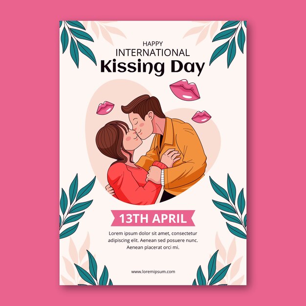 国際キスデーの手描きの垂直ポスターテンプレート