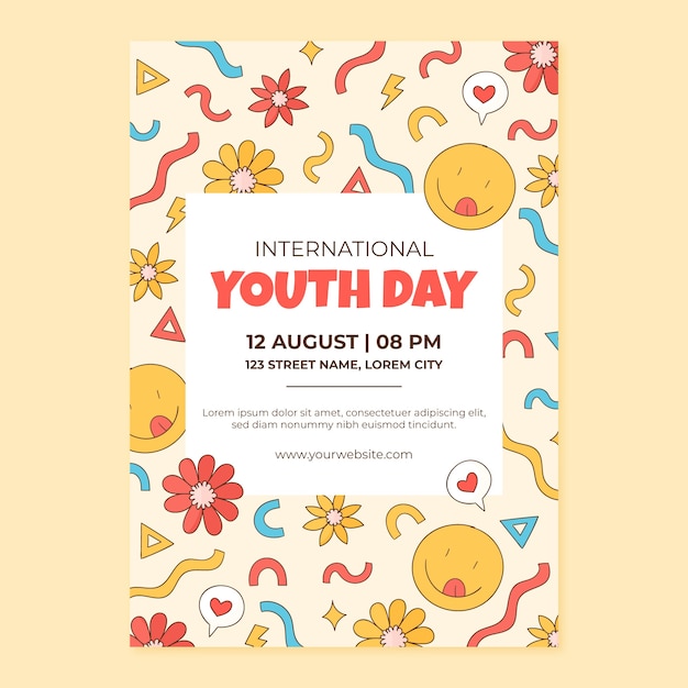 Free vector hand drawn vertical poster template for international youth day celebration