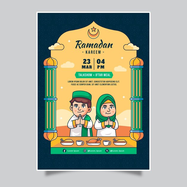 Hand drawn vertical poster template for islamic ramadan celebration