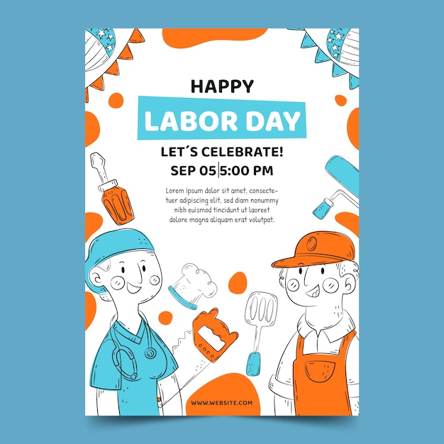 Free vector hand drawn vertical poster template for labor day celebration