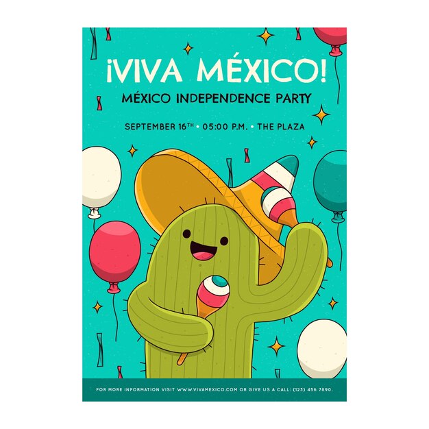 Hand drawn vertical poster template for mexico independence celebration