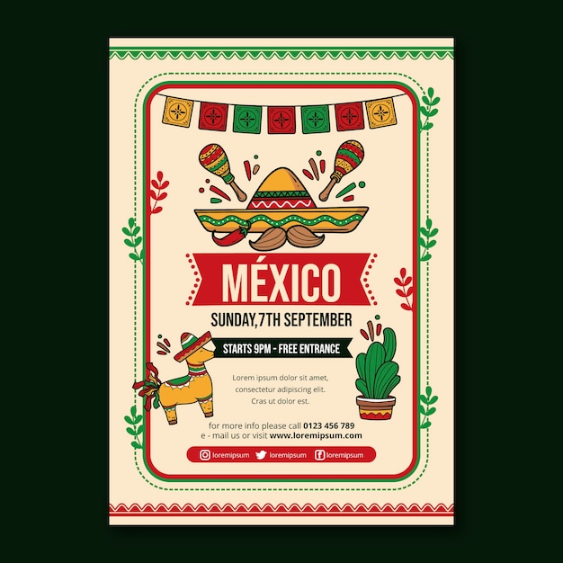 Ручной обращается вертикальный шаблон плаката для празднования независимости мексики