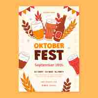 Free vector hand drawn vertical poster template for oktoberfest beer festival celebration