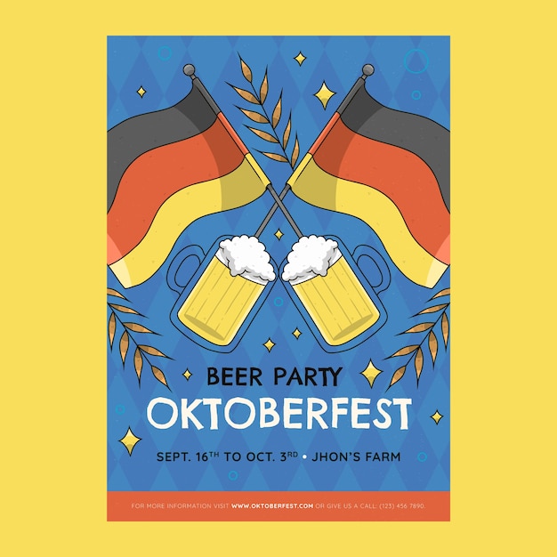 Vettore gratuito modello di poster verticale disegnato a mano per la celebrazione del festival della birra oktoberfest