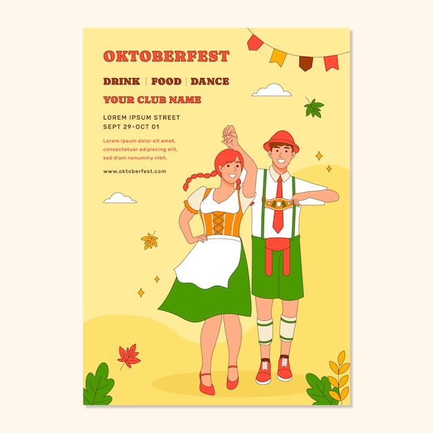 Vettore gratuito modello di poster verticale disegnato a mano per la celebrazione del festival della birra oktoberfest