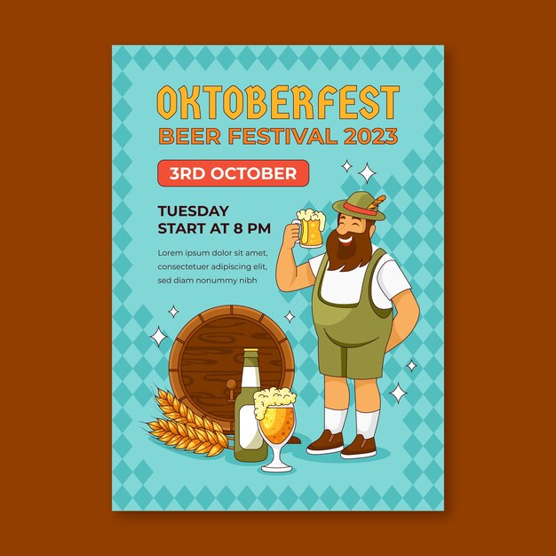 Modello di poster verticale disegnato a mano per la celebrazione del festival della birra oktoberfest